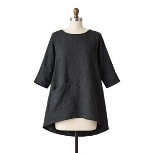 Elizabeth Suzann Harper Linen Tunic in Black Lagenlook Size 1X 2X